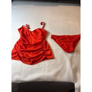 Malia Mills Womens Red Ruched Two-Piece Swimsuit size 36